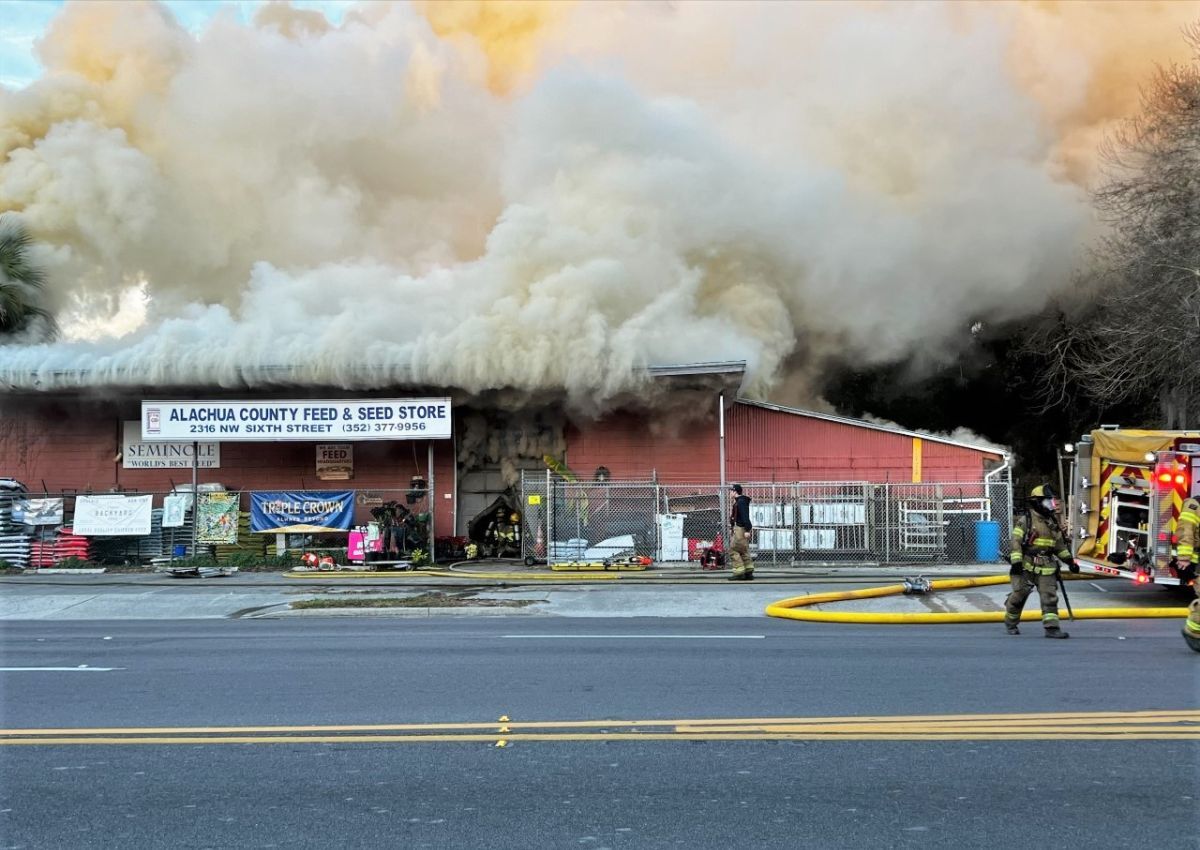 Fire consumes feed and seed store in Gainesville