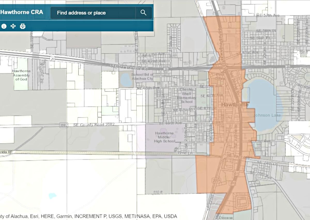 Map of Hawthorne with Community Redevelopment Are in orange
