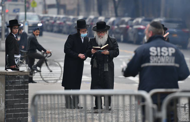 Some members of New Yorks ultra-Orthodox Jewish community defied the governments ban on gathering for Passover and other religious occasions, Brooklyn, April 16, 2020.
