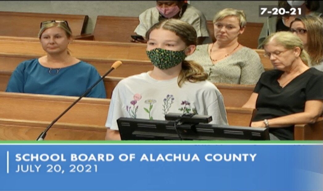 Evelyn Quirk speaks to the School Board of Alachua County