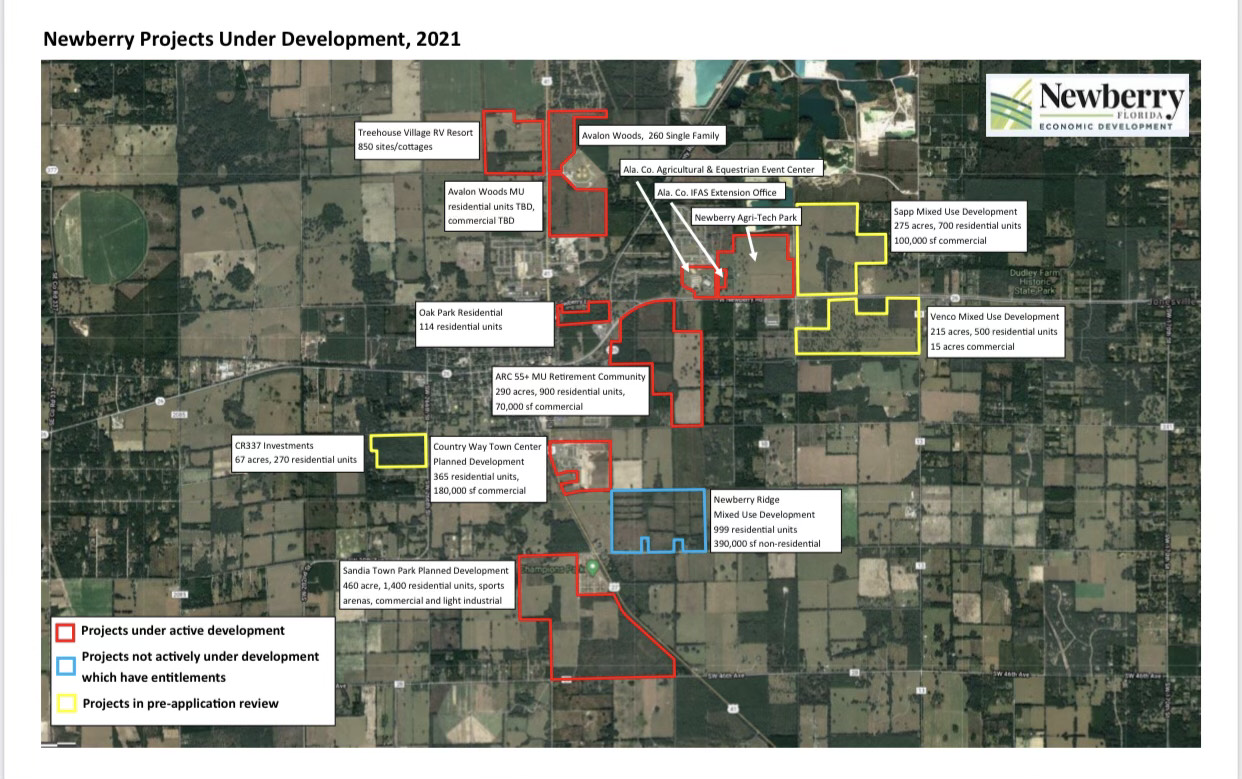 Map showing developments in various stages