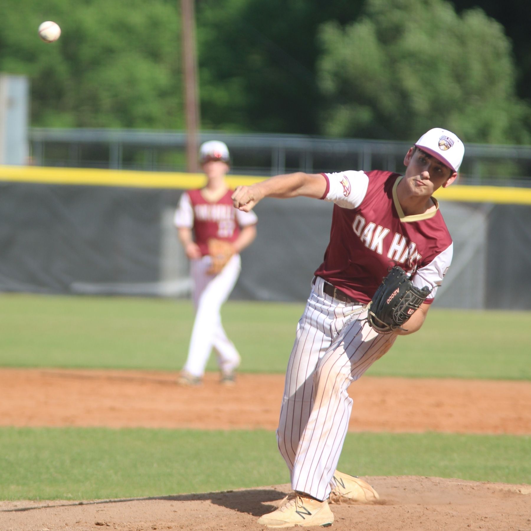 Oak Hall's Troy Freeman pitching