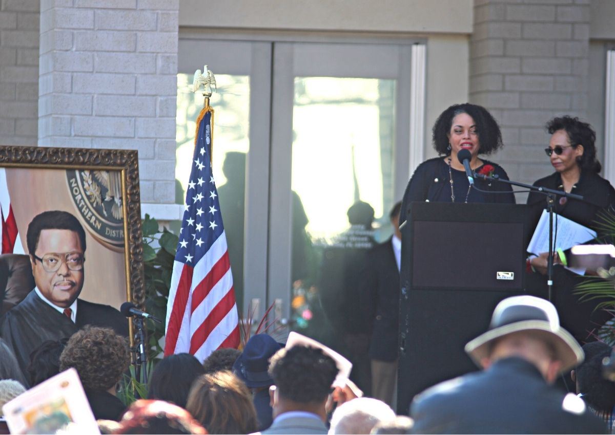 Stephanie and Evelyn Mickle at the Alachua County Courthouse renaming ceremony.