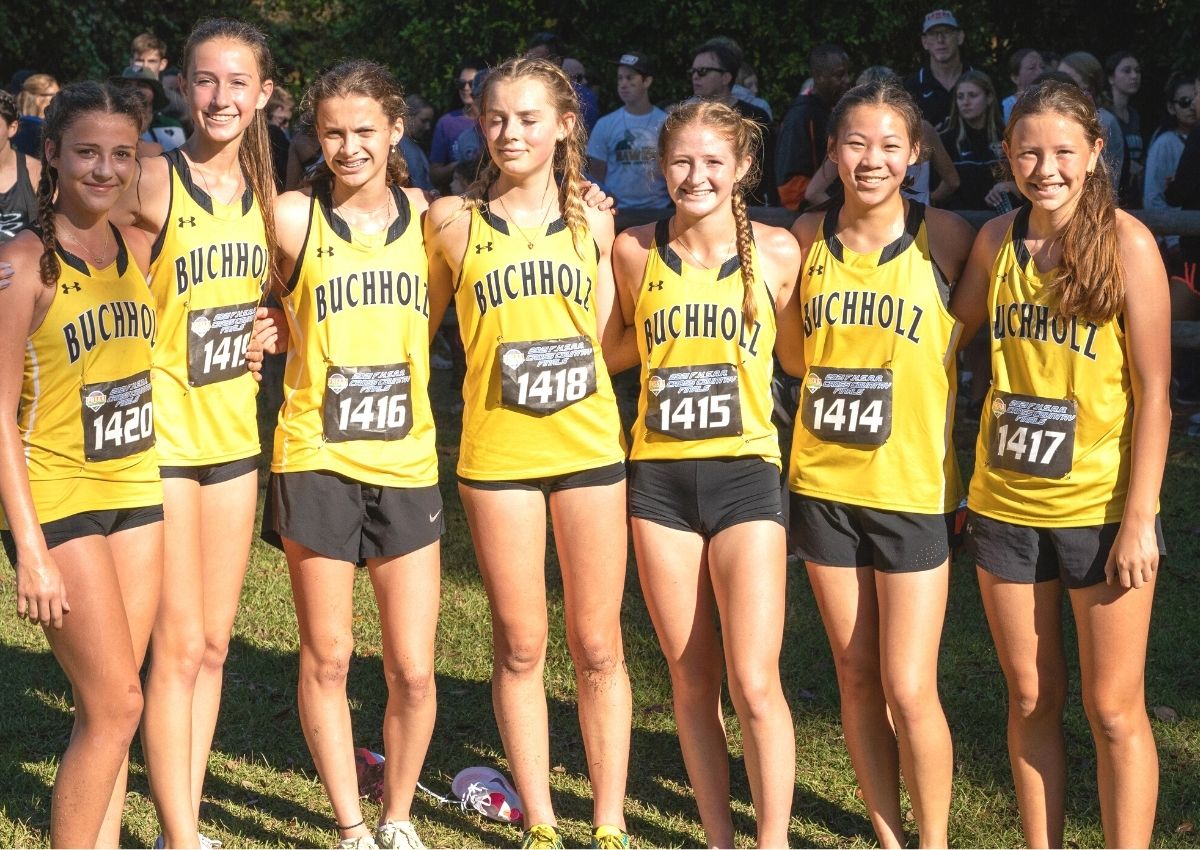 Buchholz girls cross country team 2021 state champs