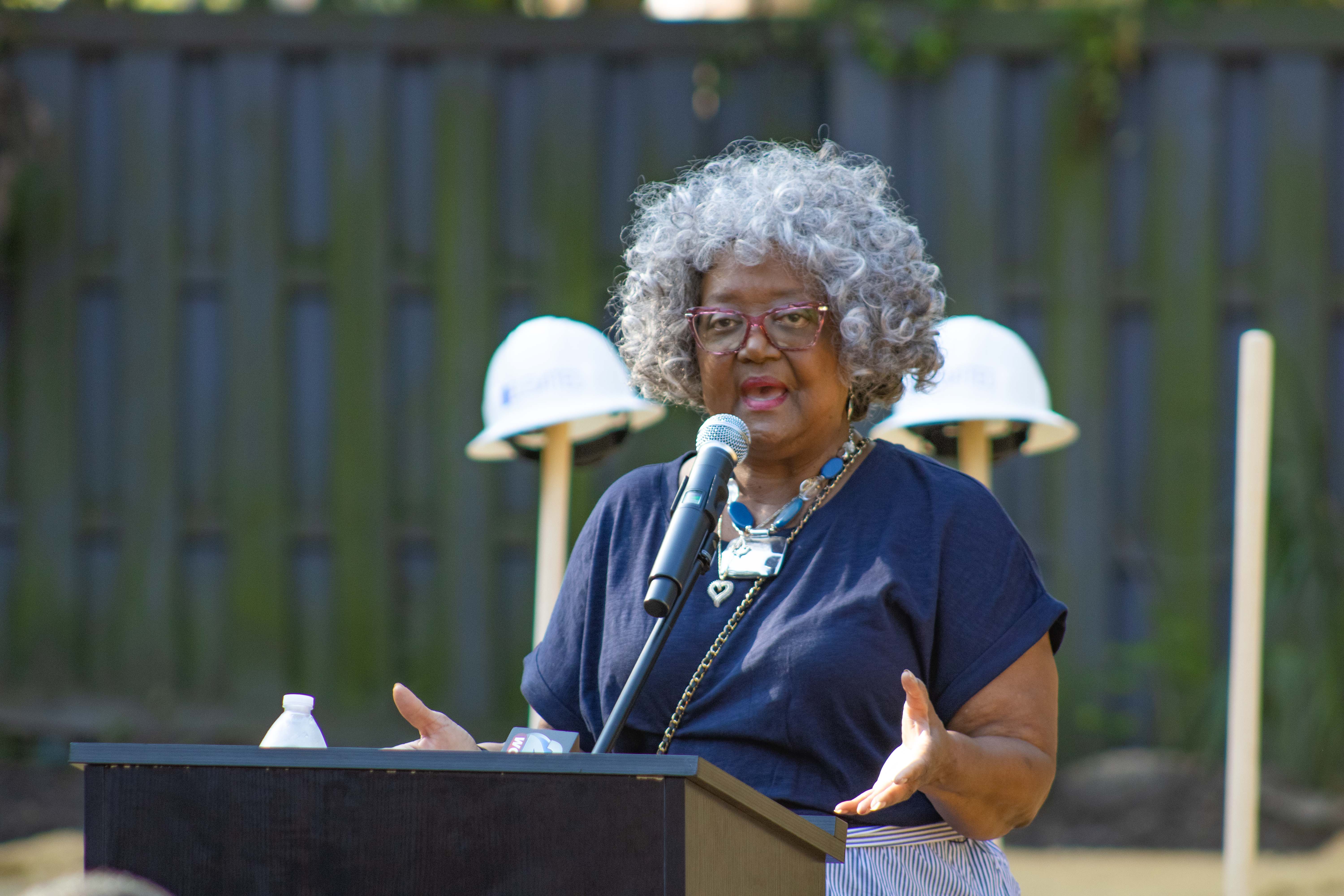 State Rep. Yvonne Hinson speaks behind podium