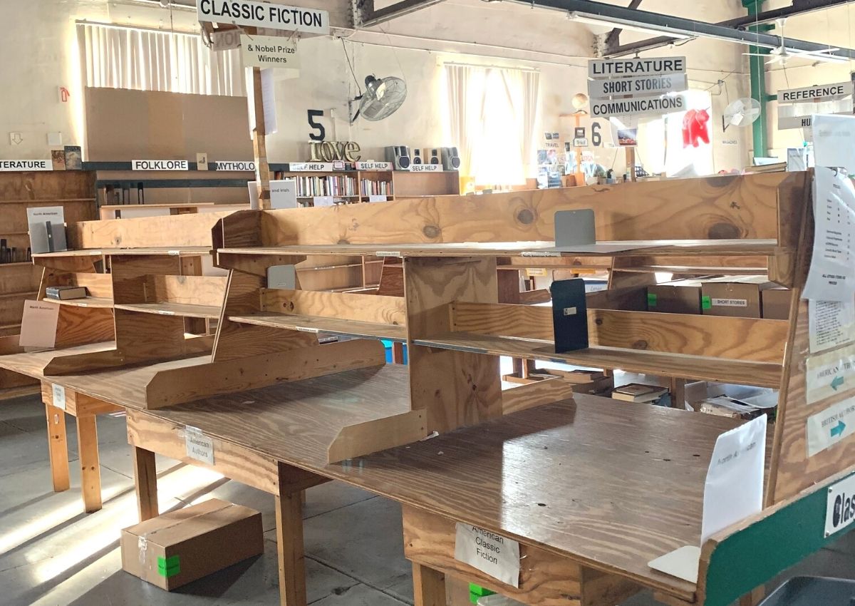 Friends of the Library empty shelves and sections