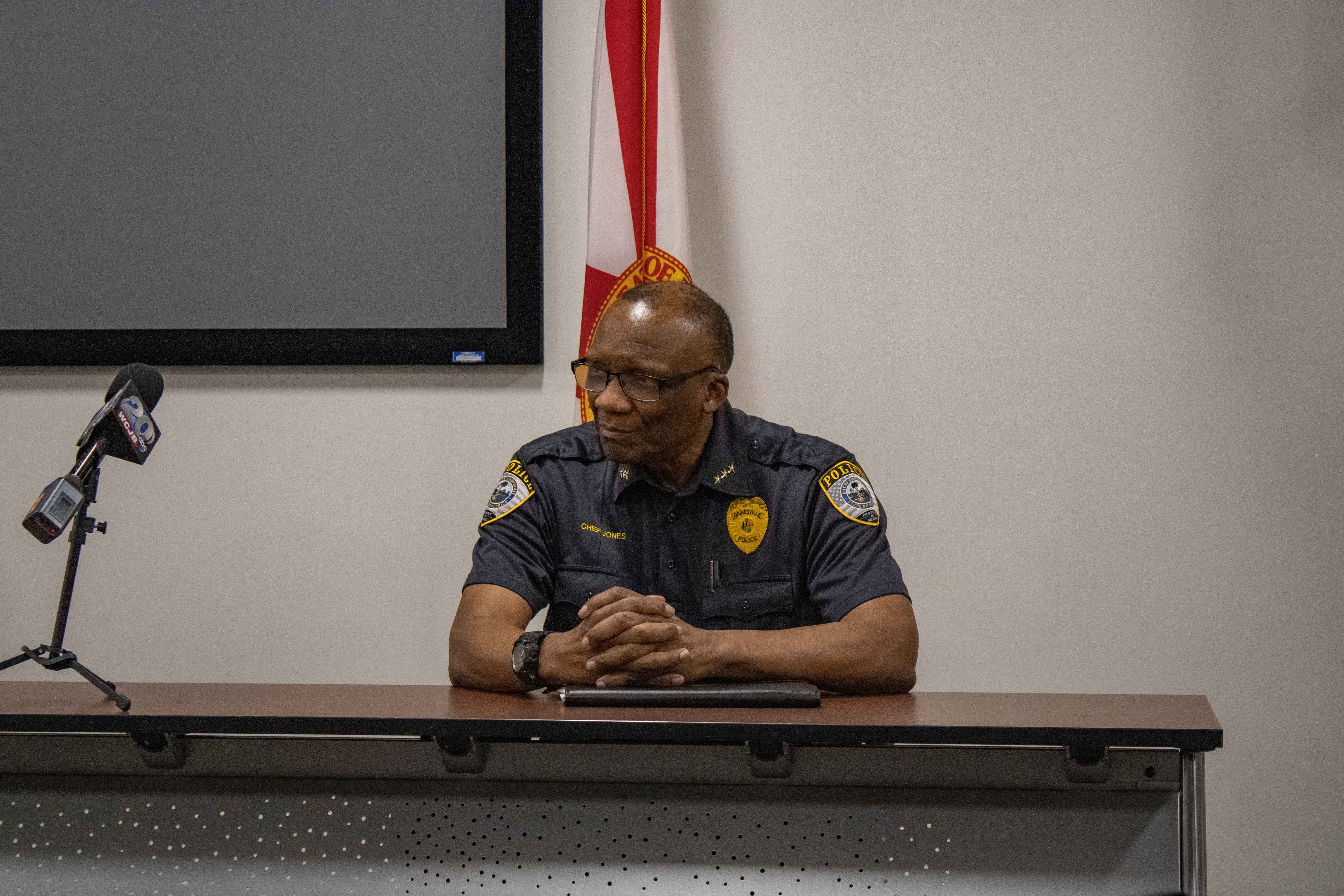 Gainesville Police Chief Tony Jones speaks at a press conference