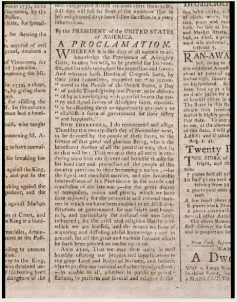 Washington’s proclamation was printed in newspapers throughout the country. George Washington's Mt. Vernon