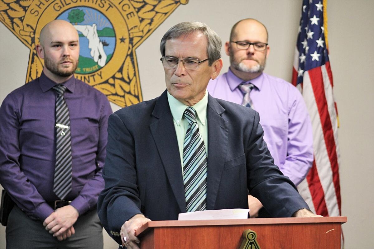 Gilchrist County School District Superintendent Jim Surrency speaks at Wednesday's press conference