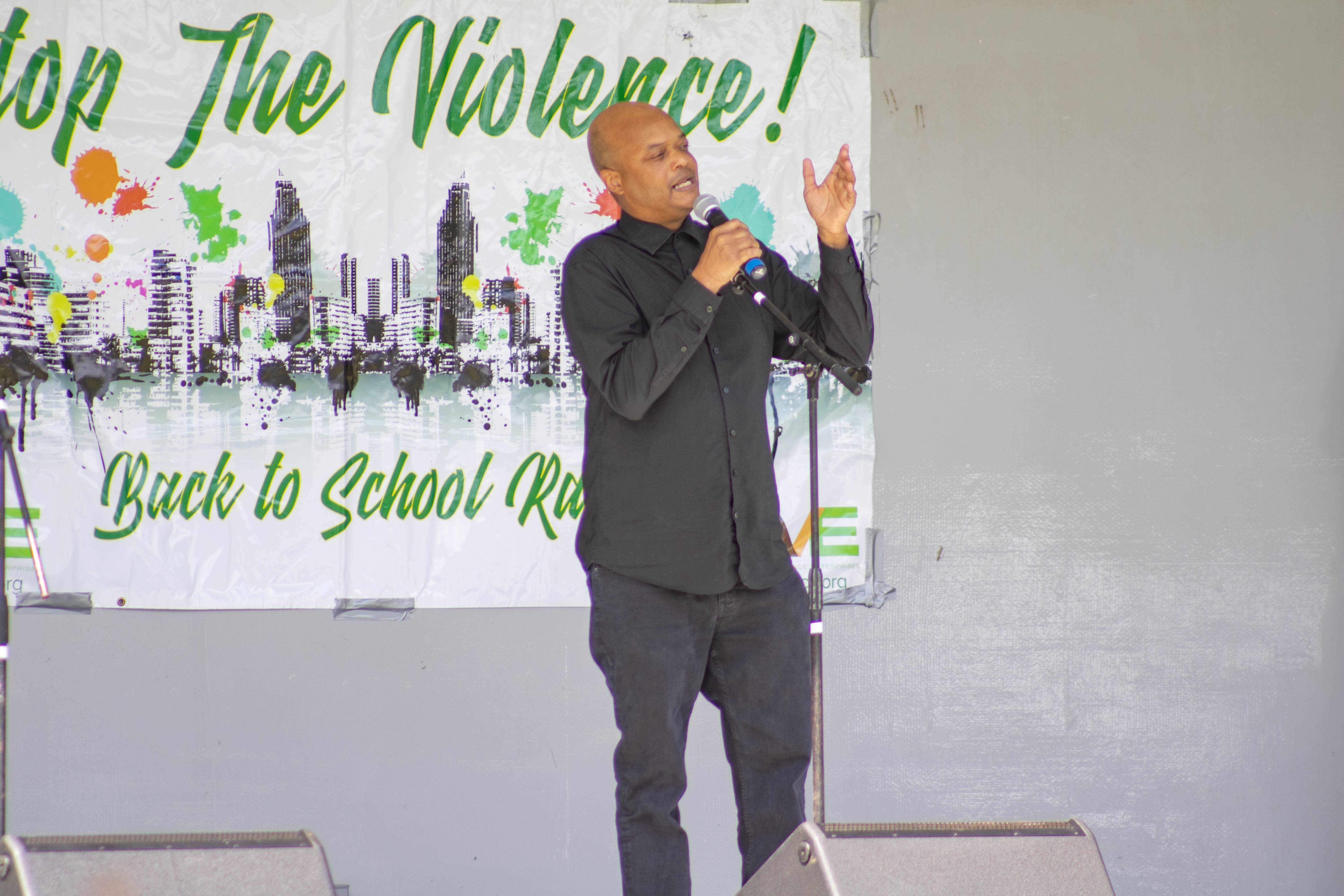 Actor Todd Bridges speaks at the Stop the Violence Back to School Rally
