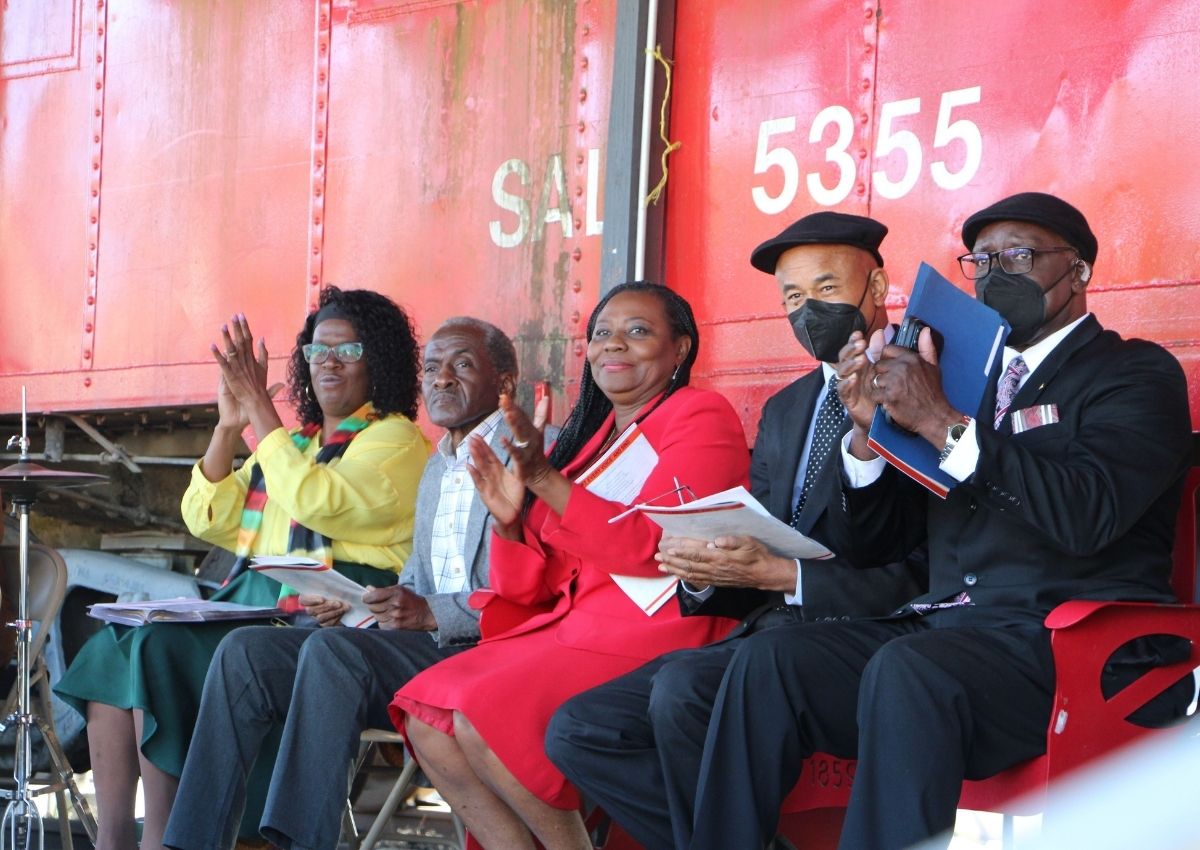 Community leaders at the soil collection ceremony in Waldo on Saturday