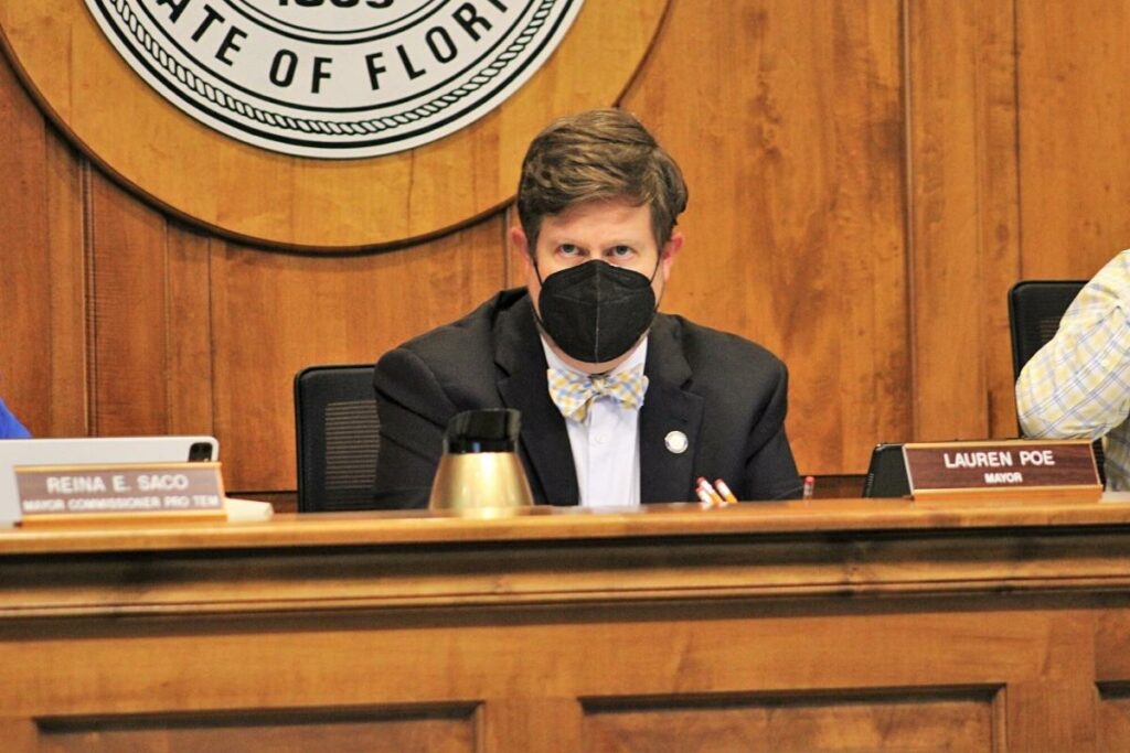 Mayor Lauren Poe listens during Thursday's City Commission meeting.