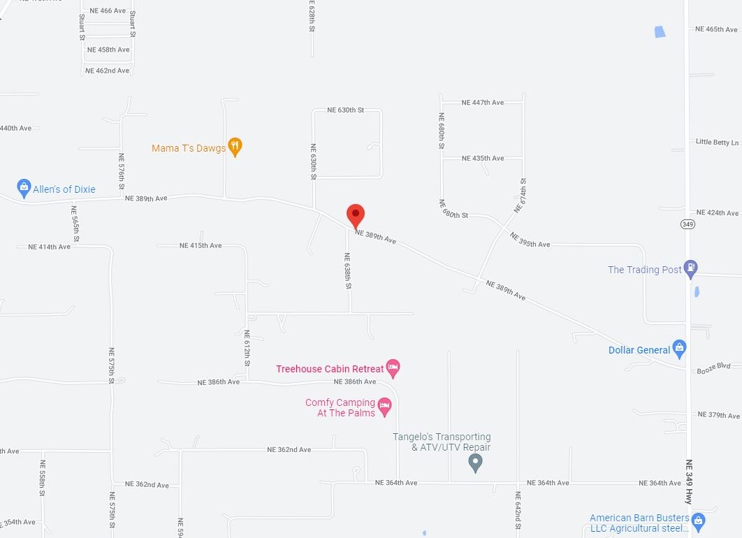 State Road 349 and NE 389th Avenue north of Old Town map