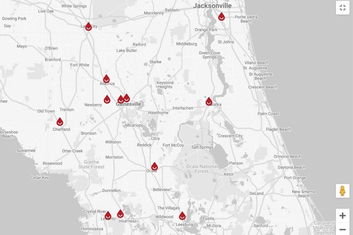Map of LifeSouth locations in Florida