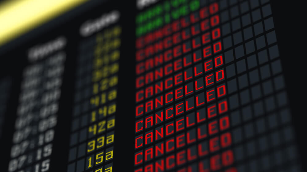 Board showing flights canceled