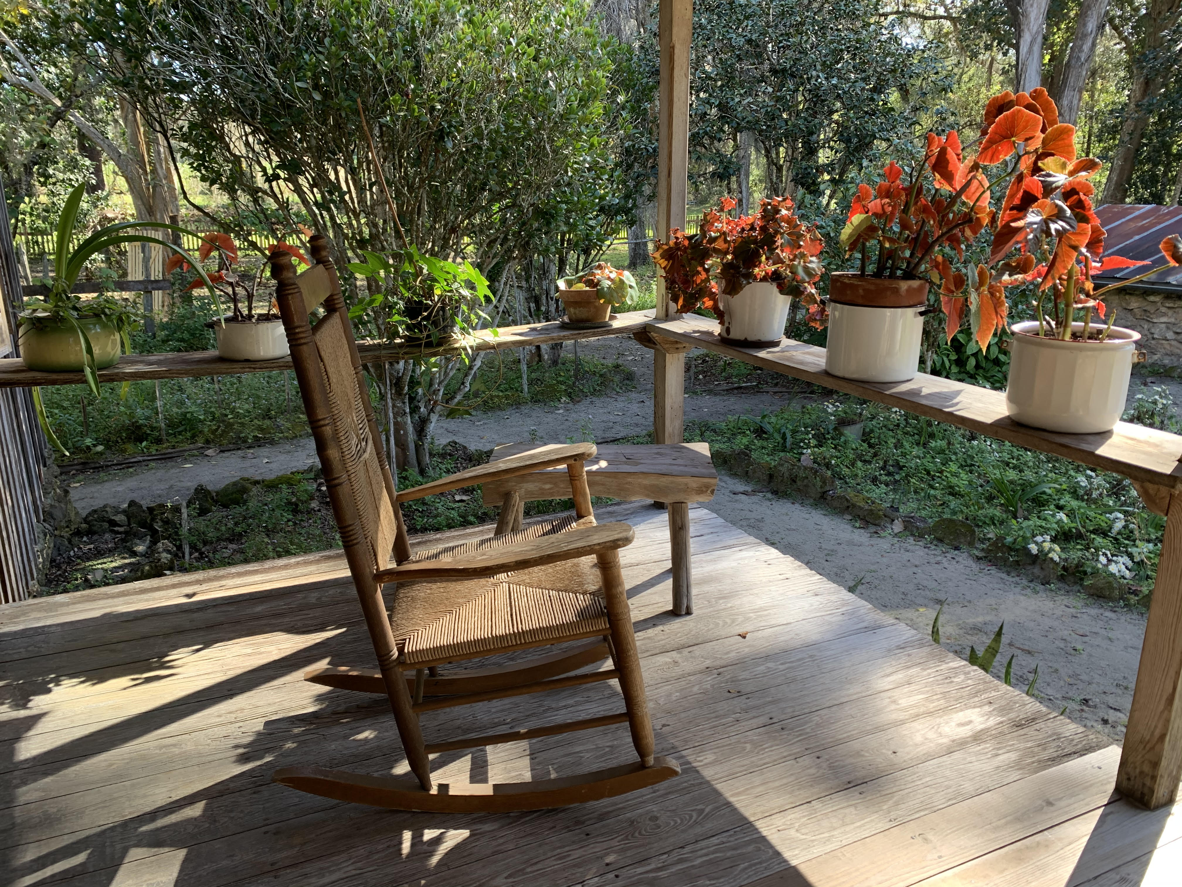 Wooden rocking chair on front porch