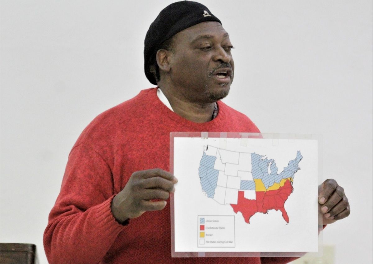 John Anderson presenting an abolition history map