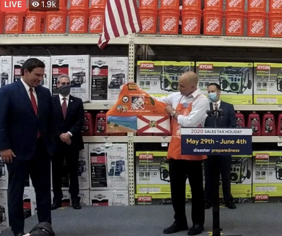 Gov. DeSantis at the Home Depot in Boca Raton.