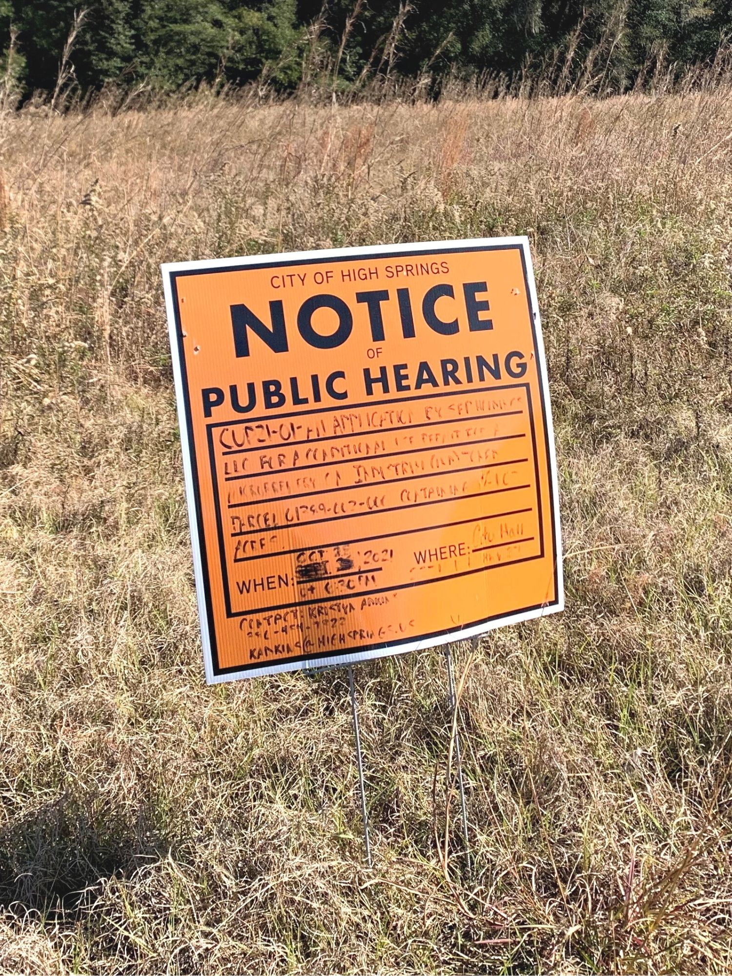 High Springs Industrial Park notice of public hearing for Brewery