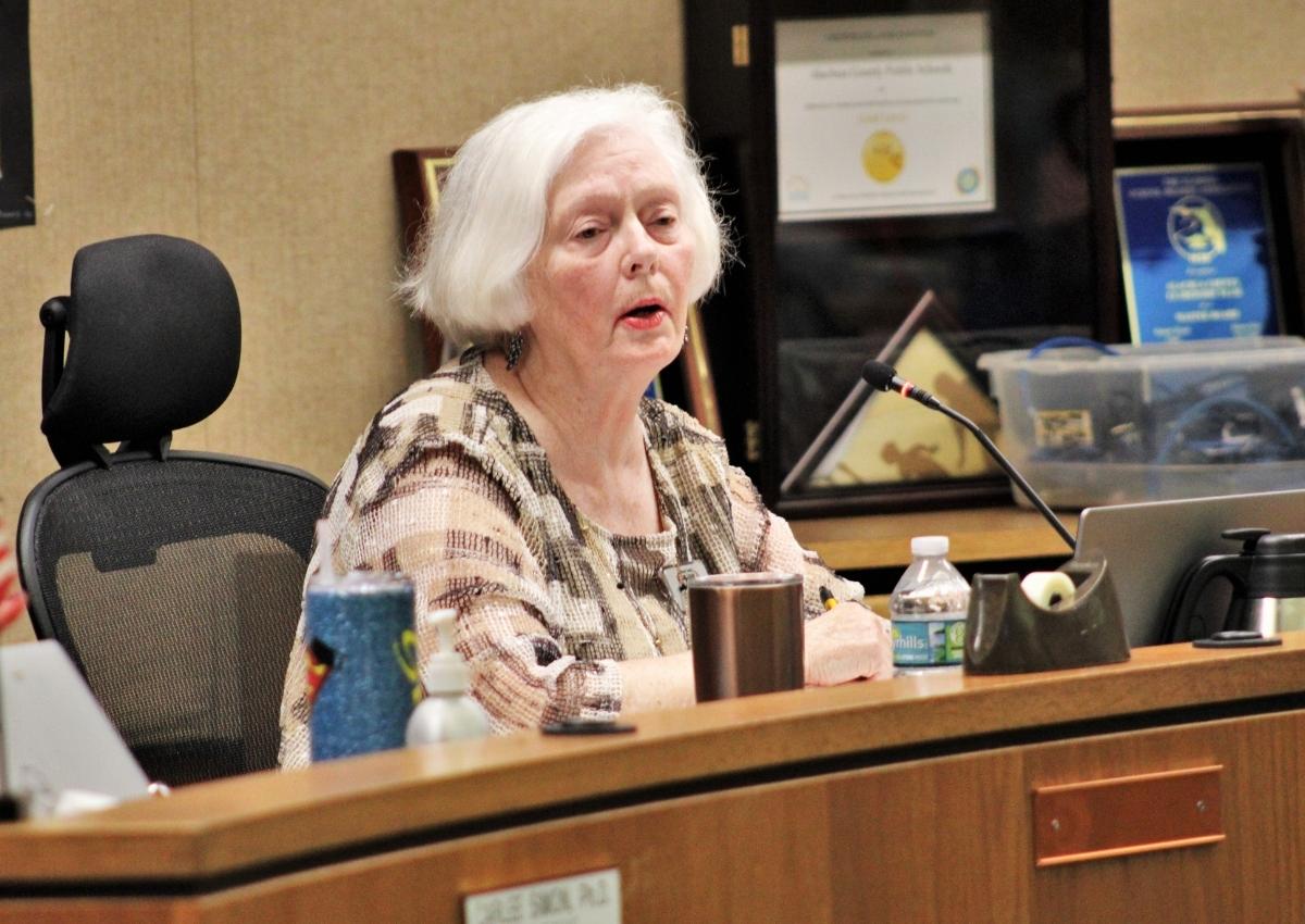 SBAC member Mildred Russell speaks at school board meeting