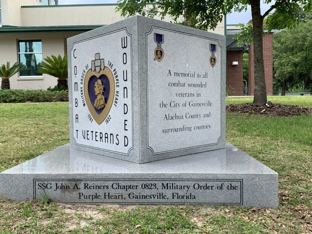 A monument at Veterans Memorial Park in Gainesville.