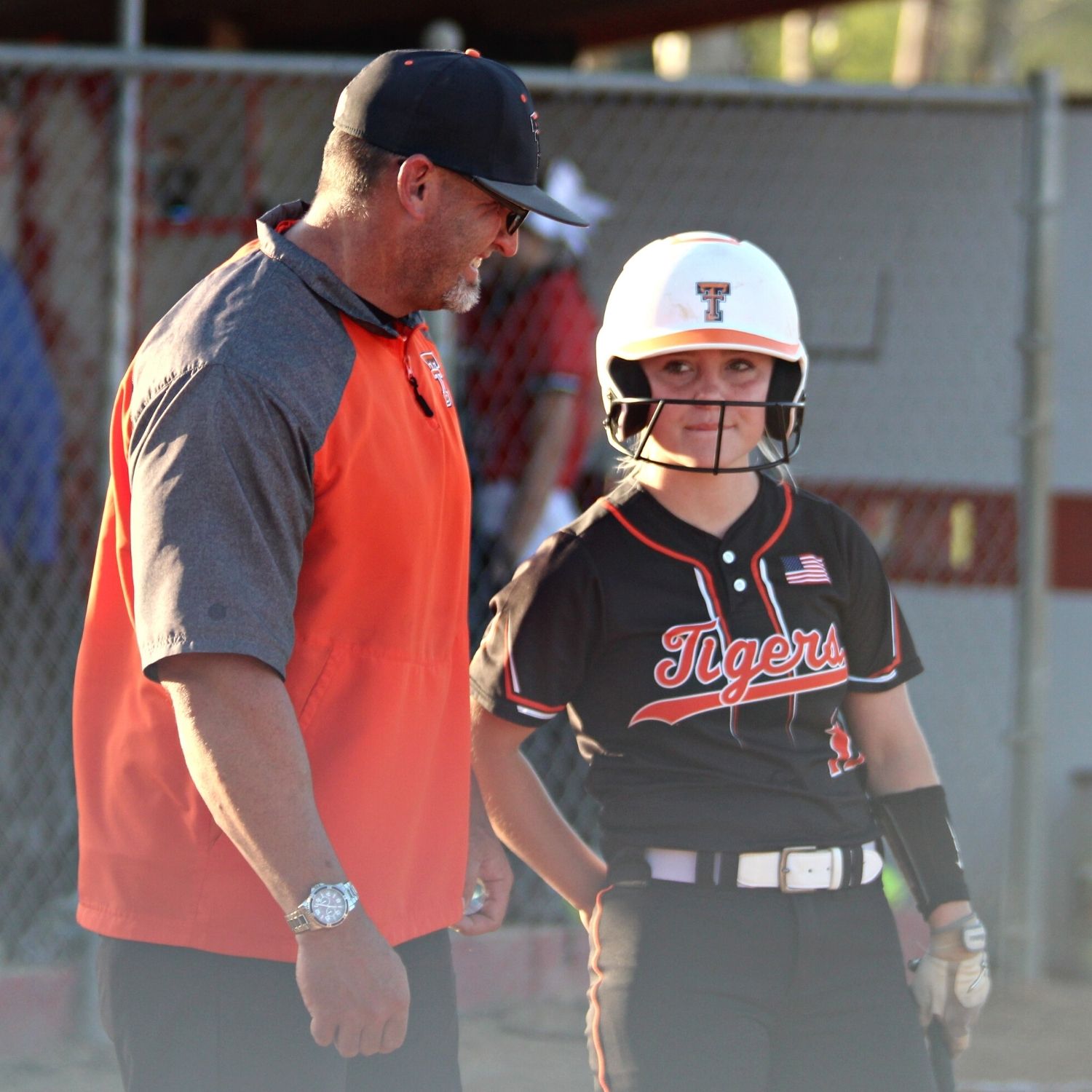 Trenton softball coach Clint Anderson and Shaylyn Parrish