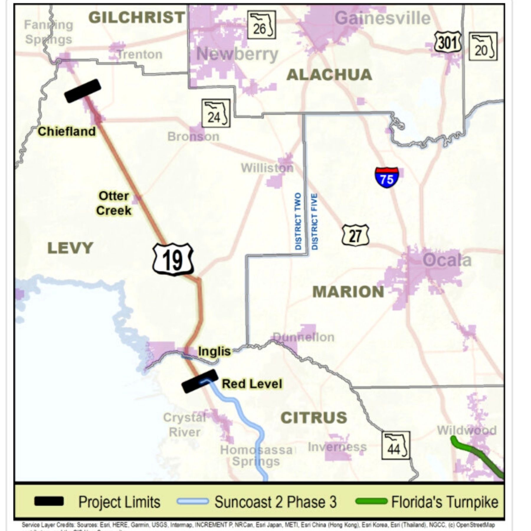 US 19 Project Development and Environmental Process Study map