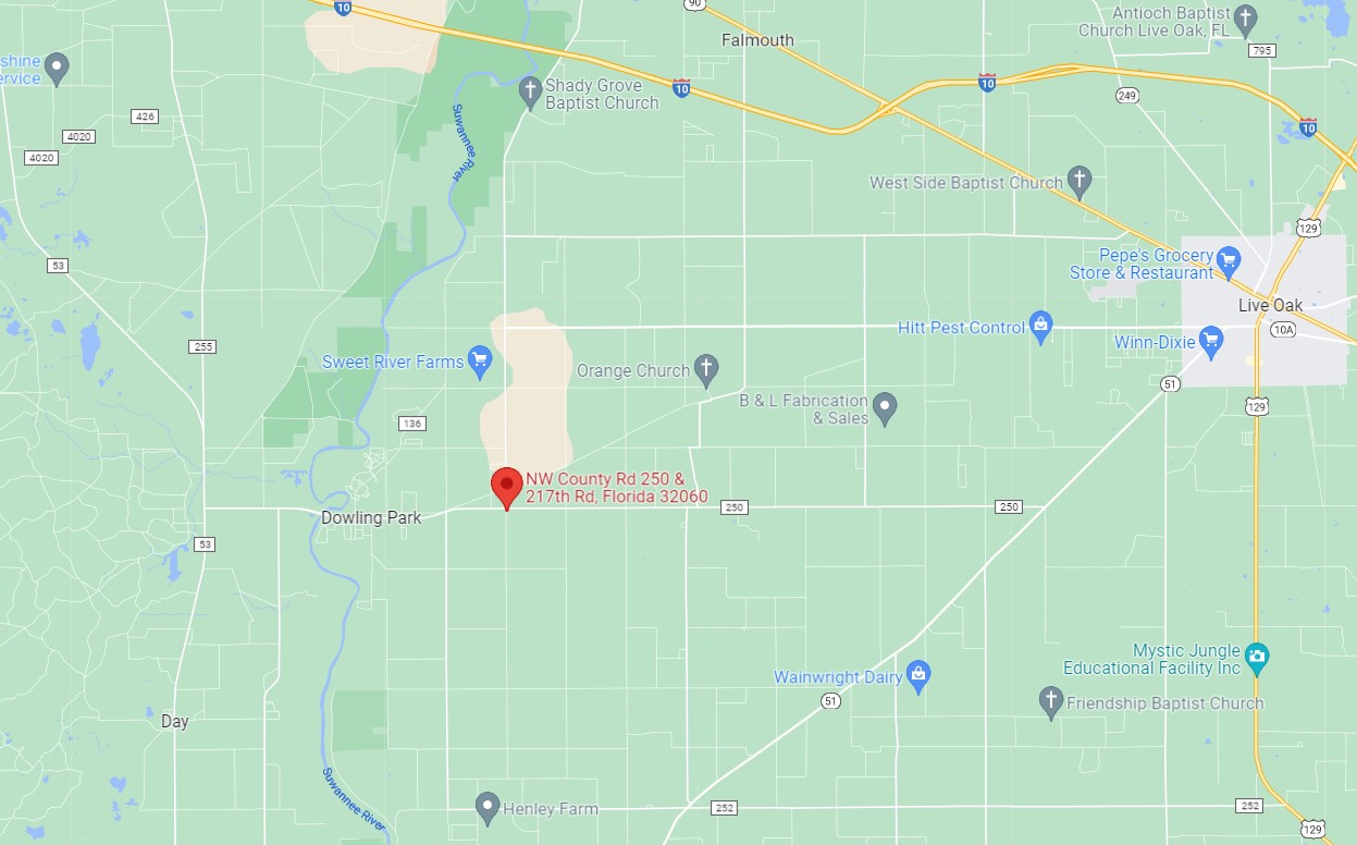 County Rd 250 and 217th Rd - Live Oak map