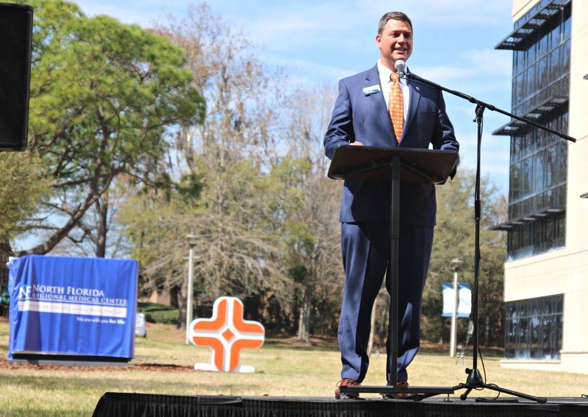 North Florida Hospital CEO Eric Lawson speaks at rebranding event.