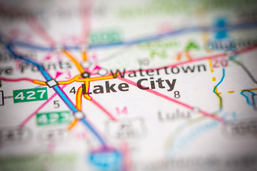 Lake City, Florida, marked on a map