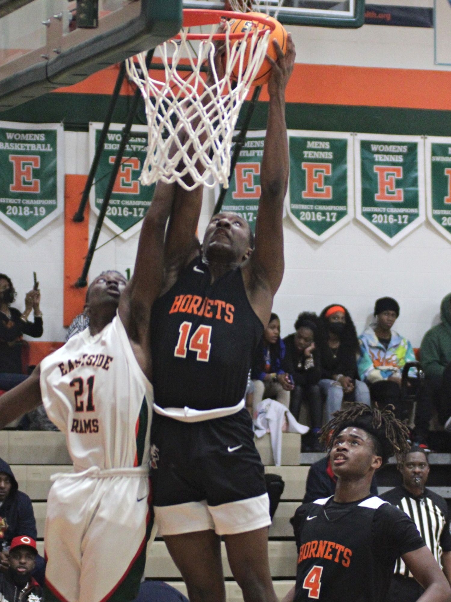 Hawthorne's Jalien Ruth goes for rebound Eastside's Javon Marshall