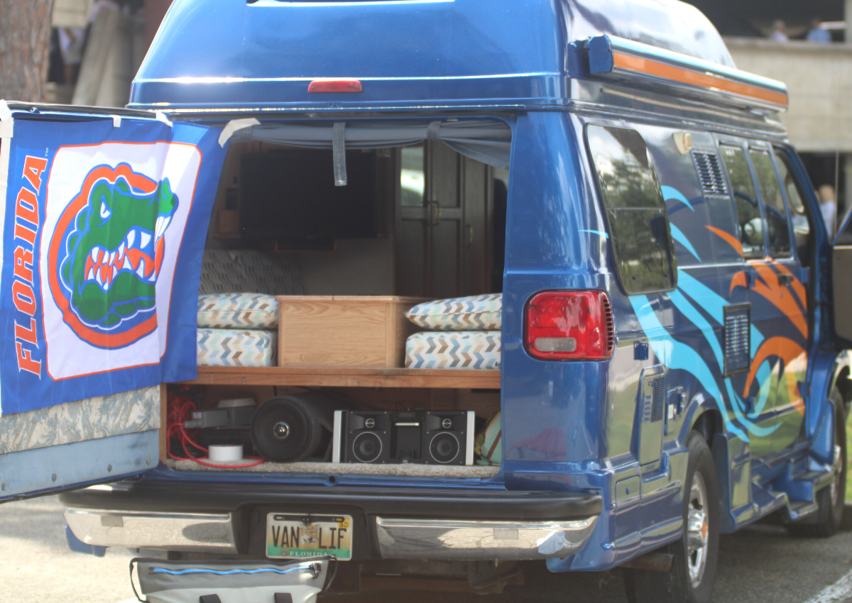 Van decked out with Florida Gators decorations