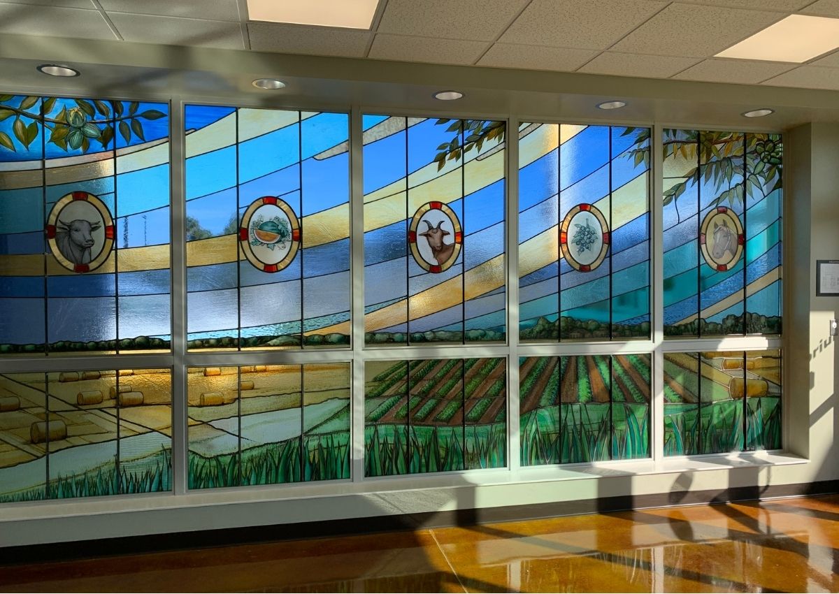 Stained glass at the new Ag Auditorium Building in Newberry