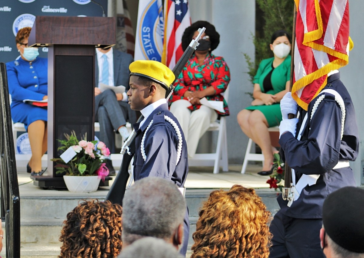 The Color Guard marches for the Pledge of Allegiance
