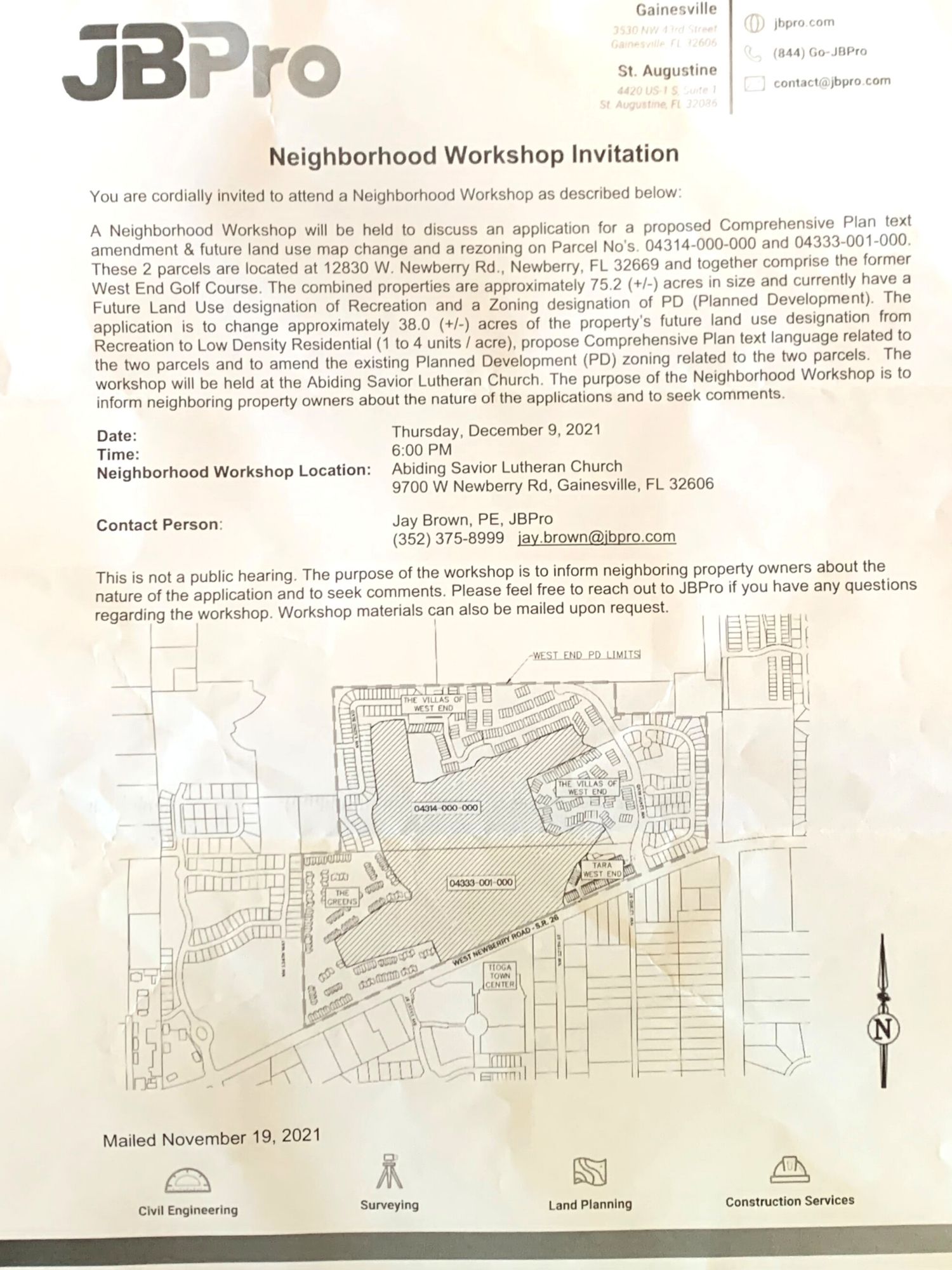 JBPro neighborhood workshop invitation letter for Dec. 9