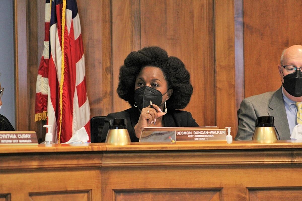 Commissioner Desmon Duncan-Walker speaks at the April 7 commission meeting