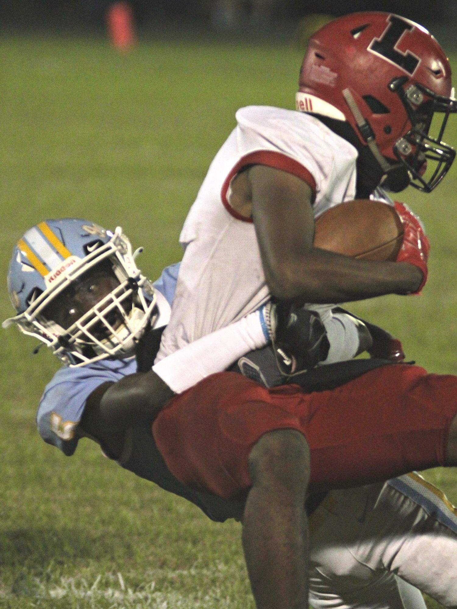 Chiefland's Anthony Blackman makes a tackle on short pass