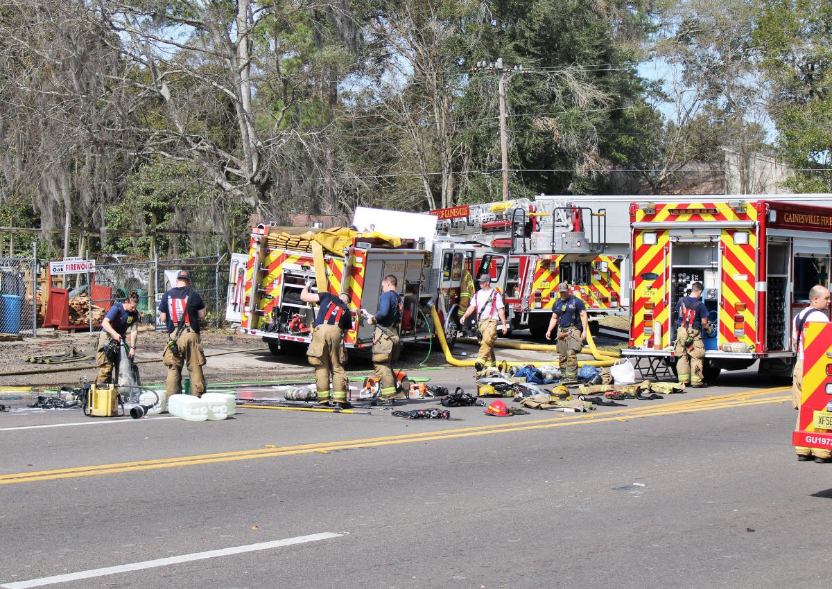 GFR cleans and gathers up equipment after fire
