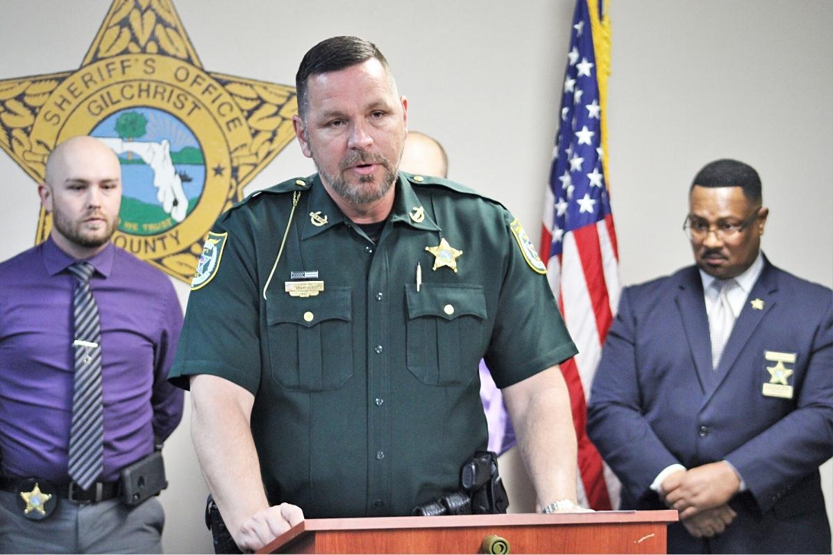 Gilchrist County Sheriff Bobby Schultz speaks at Wednesday's press conference