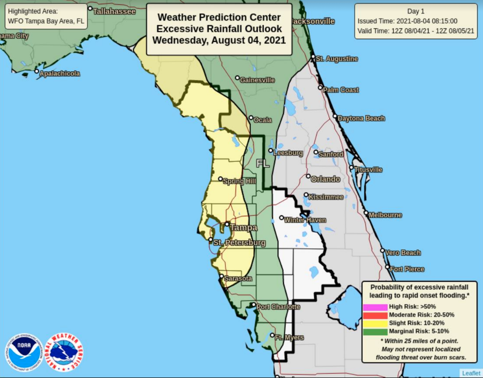 Potential flood areas in Florida