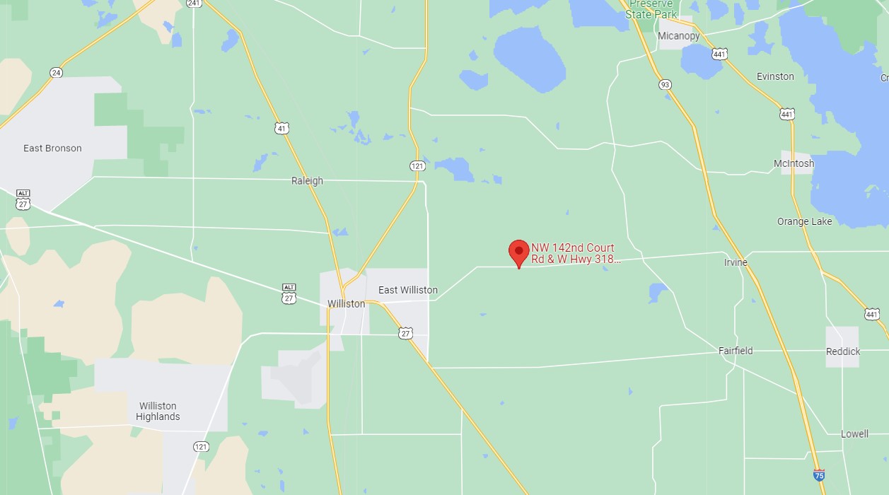 County Road 318 and NW 142nd Court Road east of Williston map