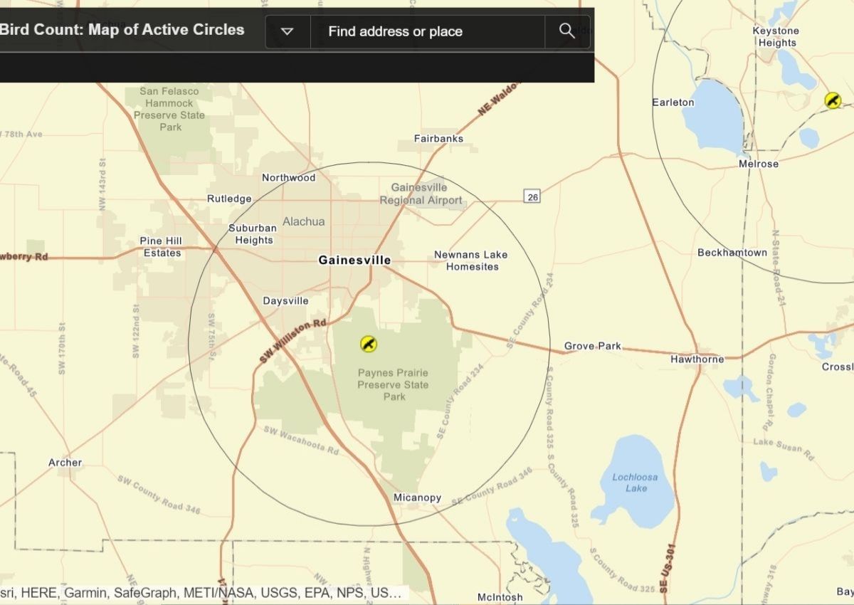 Gainesville bird count map