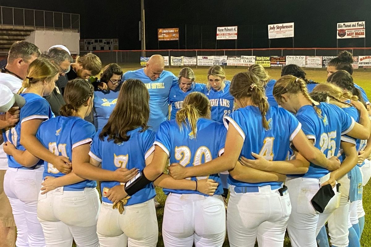 Chiefland softball postgame huddle