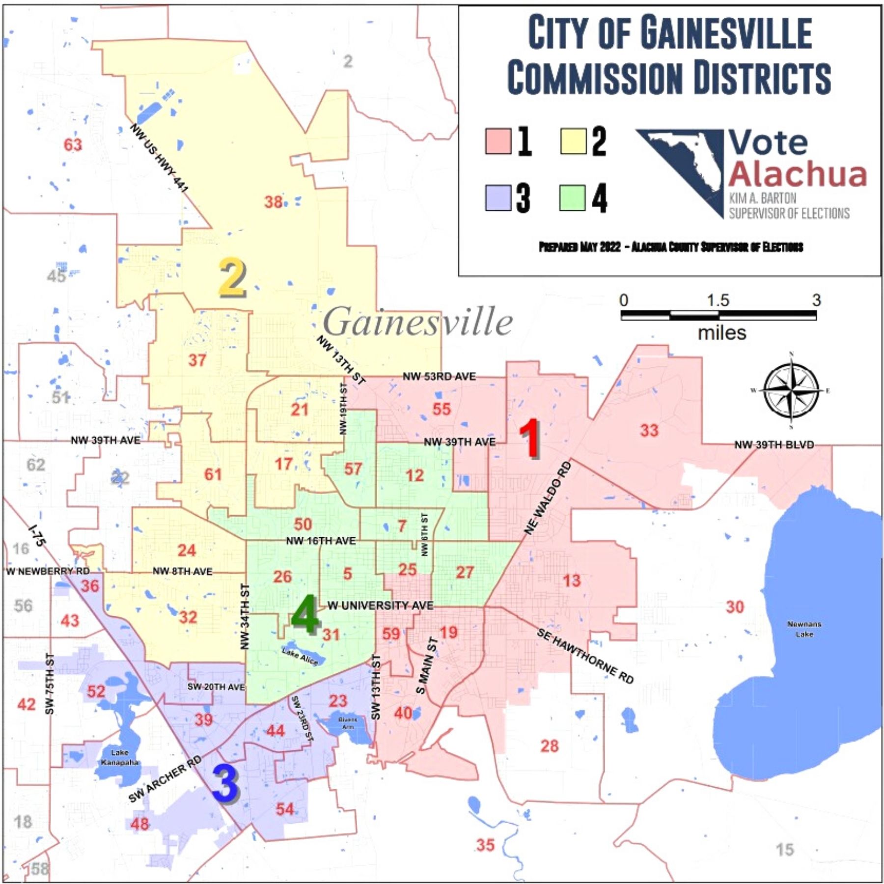 City of Gainesville Commission Districts map May 2022