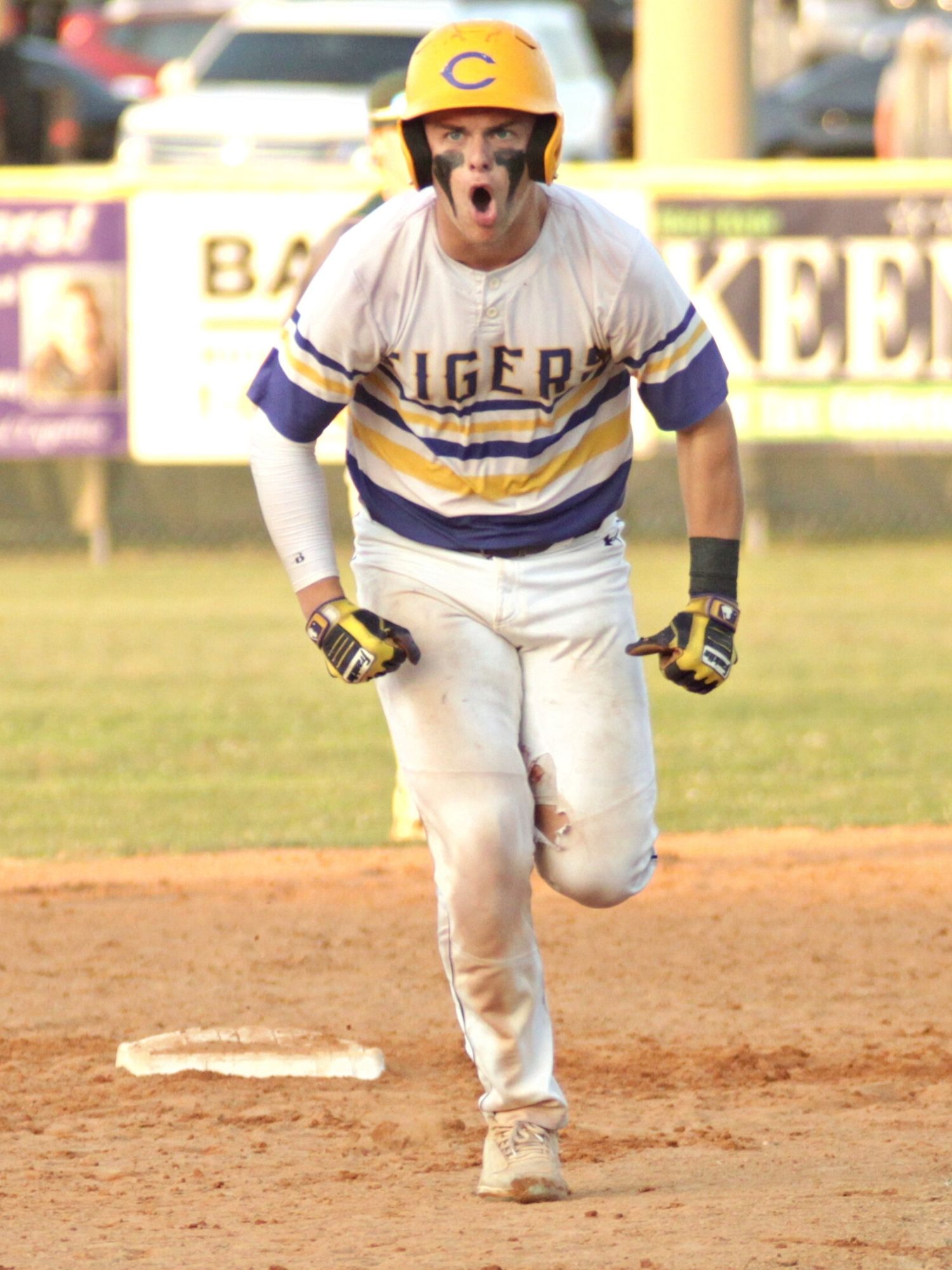 Columbia's Hayden Gustavson celebrates 3rd inning double