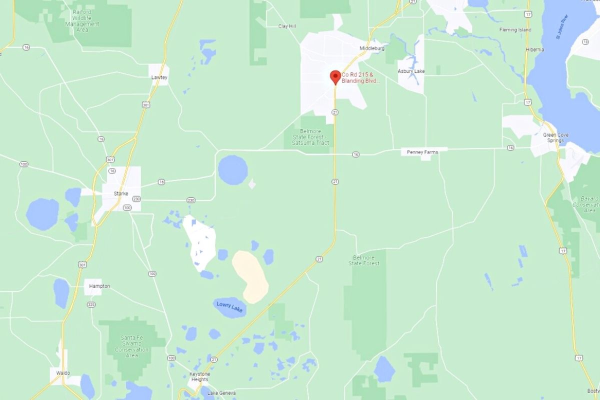 State Road 21 and County Road 215 map