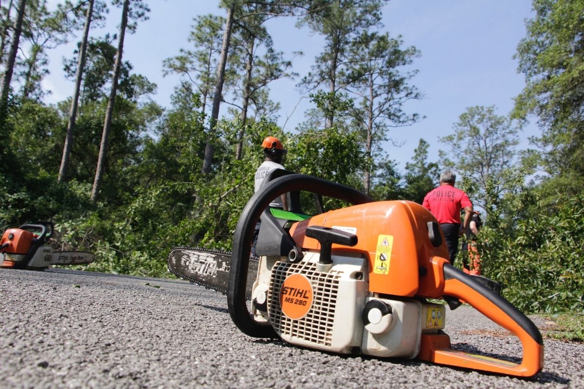 The city certifies employees in chainsaw operations so they can help out during emergencies.