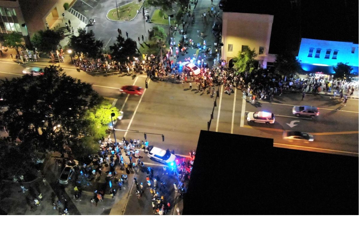 Crowd gathers in downtown Gainesville