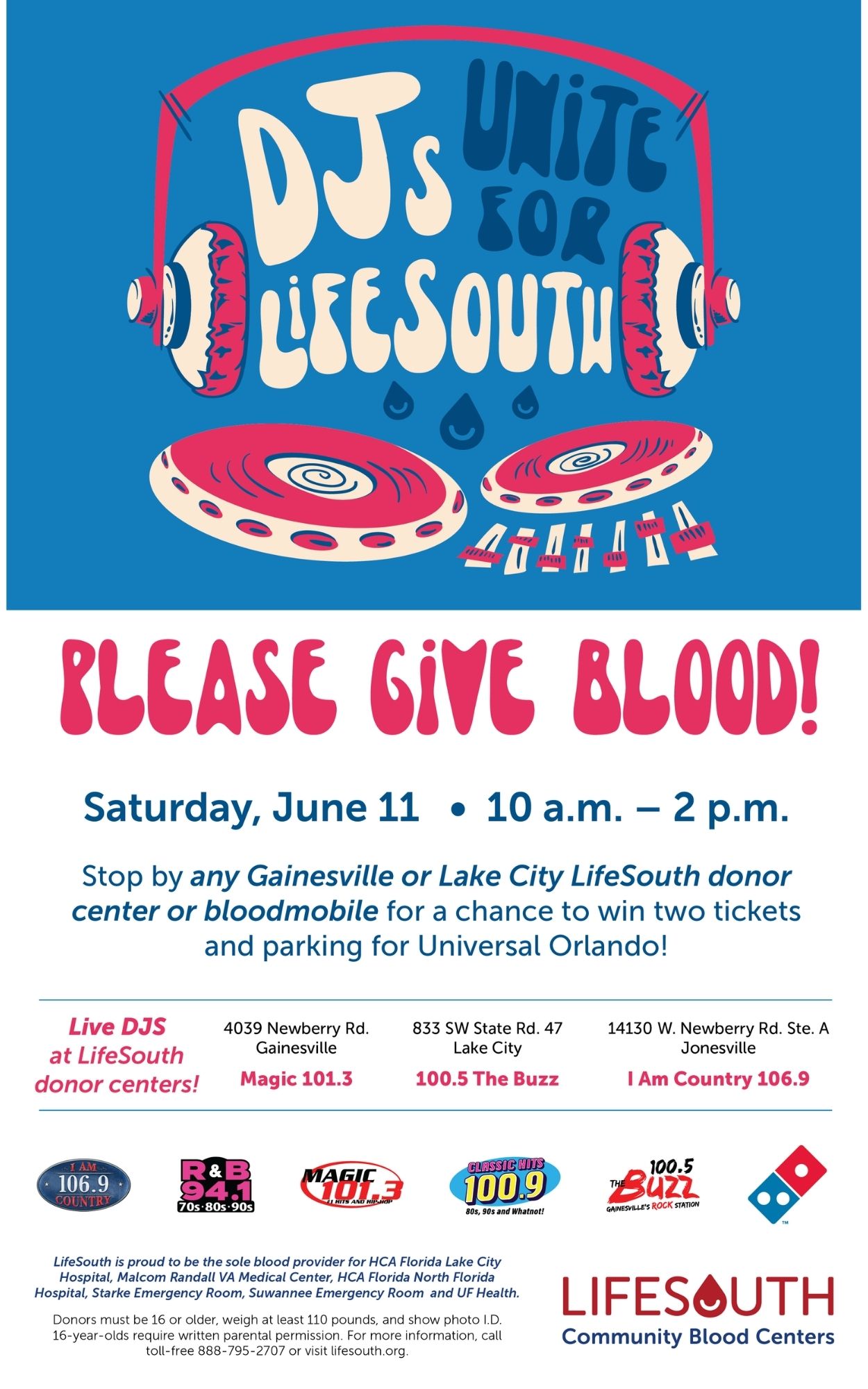 DJs Unite for LifeSouth 2022 blood drive poster