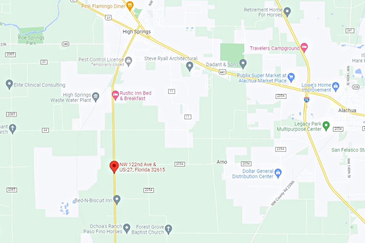 State Road 45 and NW 122nd Avenue, Alachua County map